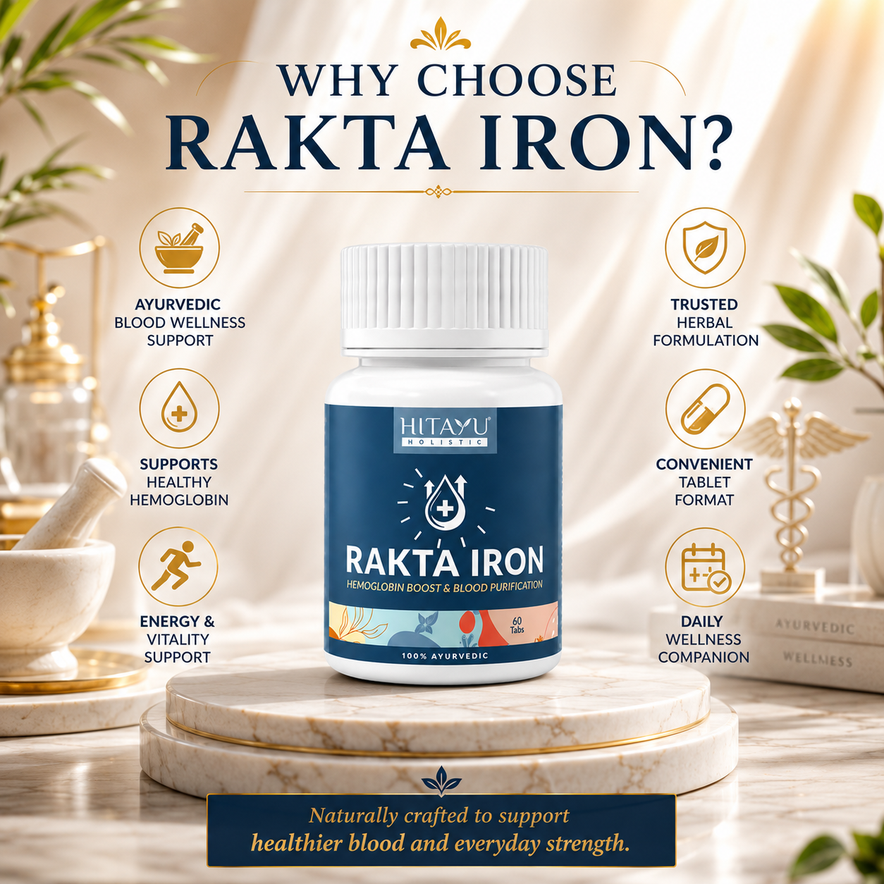 Rakta Iron | Hemoglobin Boost & Blood Purification | 60 Tablets