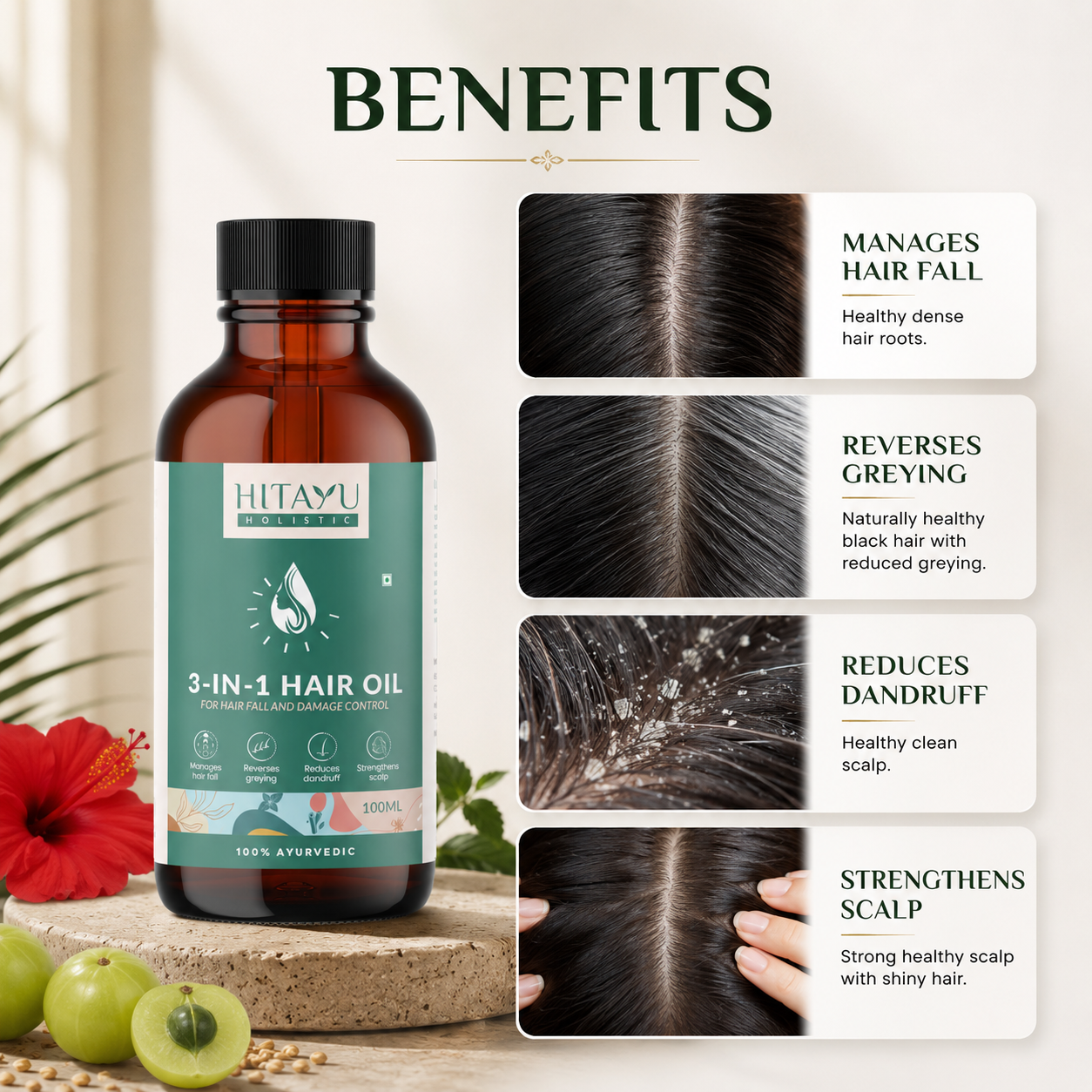 3‑in‑1 Ayurvedic Hair Oil | Reverses Premature Greying | 100ml