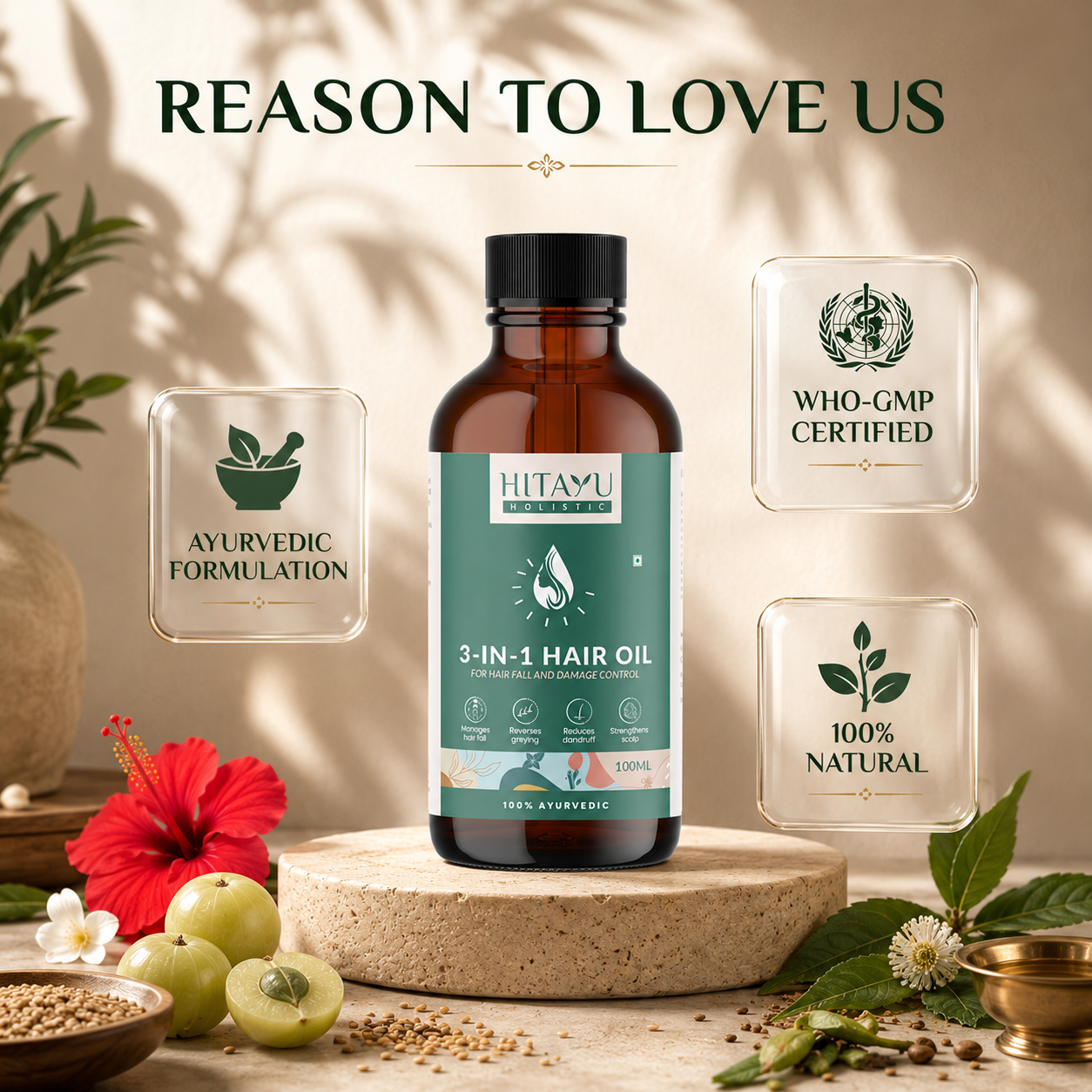 3‑in‑1 Ayurvedic Hair Oil | Reverses Premature Greying | 100ml