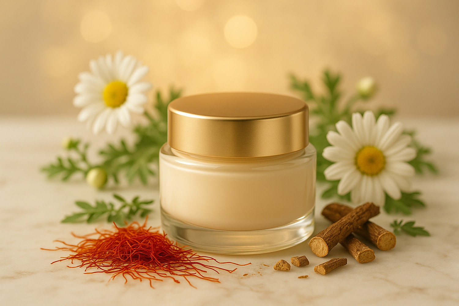 Create an image that contains a cream jar the concept is 🌼 Brighten Your Skin Naturally
Kesar & Yashtimadhu boost radiance and bring back natural glow.
