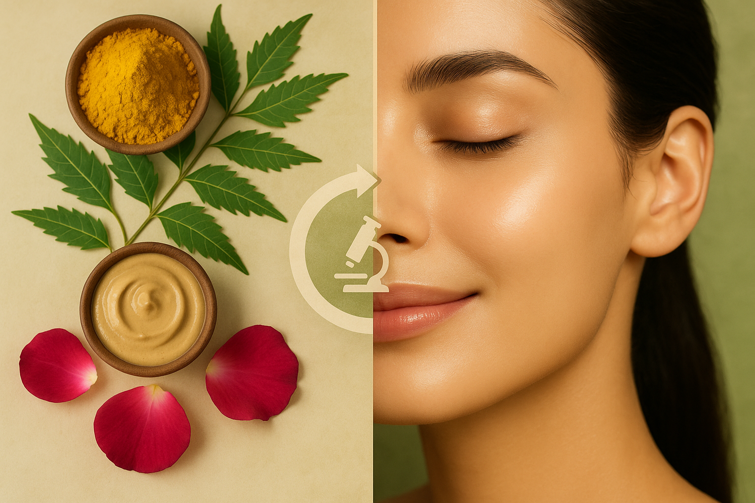 create an image which convey the idea 🔬 Spot Reduction + Skin Repair
Ayurvedic actives fade blemishes and help restore even skin tone.